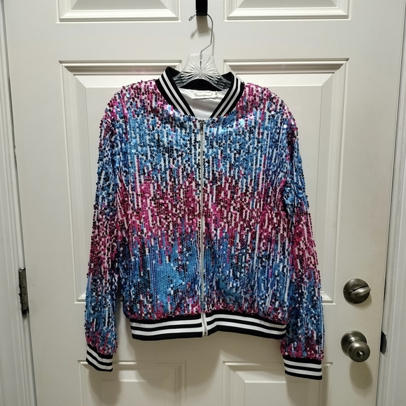 Vibrant Sequin Bomber Jacket - Picture 1 of 4